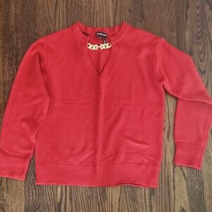 Halston Heritage Red Sweater with Gold Chain Detail